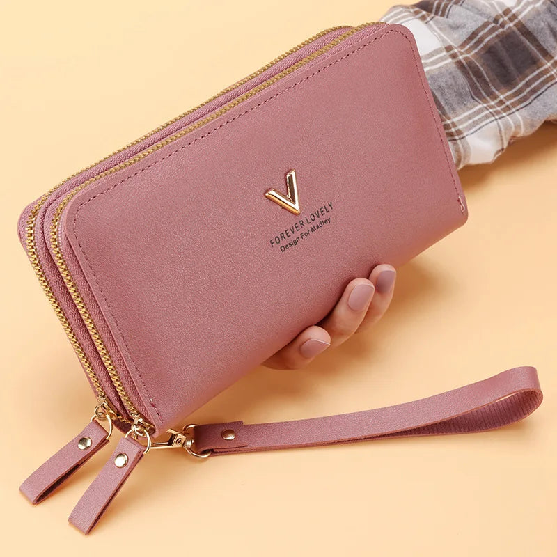 Tamxo™ Long Women's Wallet – Double Zipper PU Leather Clutch with Tassel