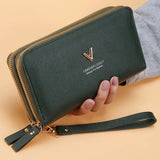 Tamxo™ Long Women's Wallet – Double Zipper PU Leather Clutch with Tassel
