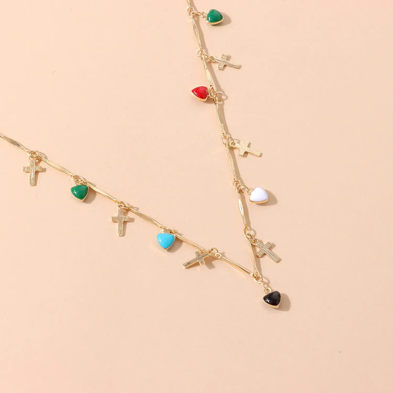 Tamxo Bohemian Love Cross Tassel Crystal Choker Necklace for Women