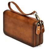 Tamxo™ Genuine Leather Double Zip Long Wallet for Men Women Luxury Clutch Purse