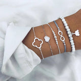 Bohemian Love Heart Map Bracelets Set by Tamxo™: Crystal Beads Black String Bangle