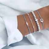 Bohemian Love Heart Map Bracelets Set by Tamxo™: Crystal Beads Black String Bangle