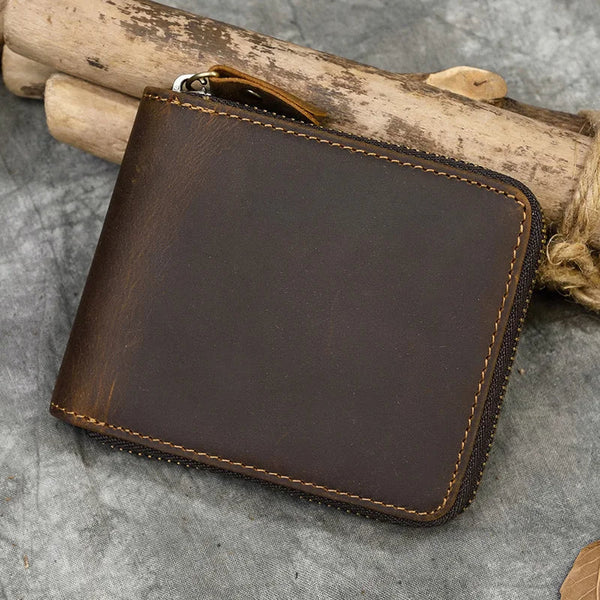 Tamxo™ Brown Leather Zip Coin Wallet for Men, Women & Girls - Small Purse & Card Holder