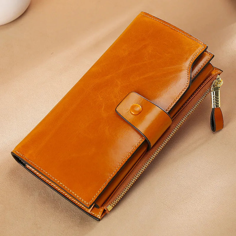 Tamxo™ Leather Long Wallet: Genuine Cowhide Clutch Purse for Women