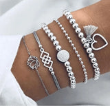 Bohemian Love Heart Map Bracelets Set by Tamxo™: Crystal Beads Black String Bangle