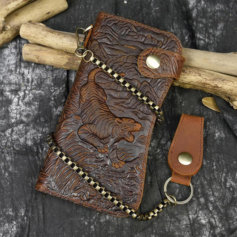 Tamxo™ Leather Clip Purse: Multi Card Wallet & Phone Pouch with Iron Chain Wrist