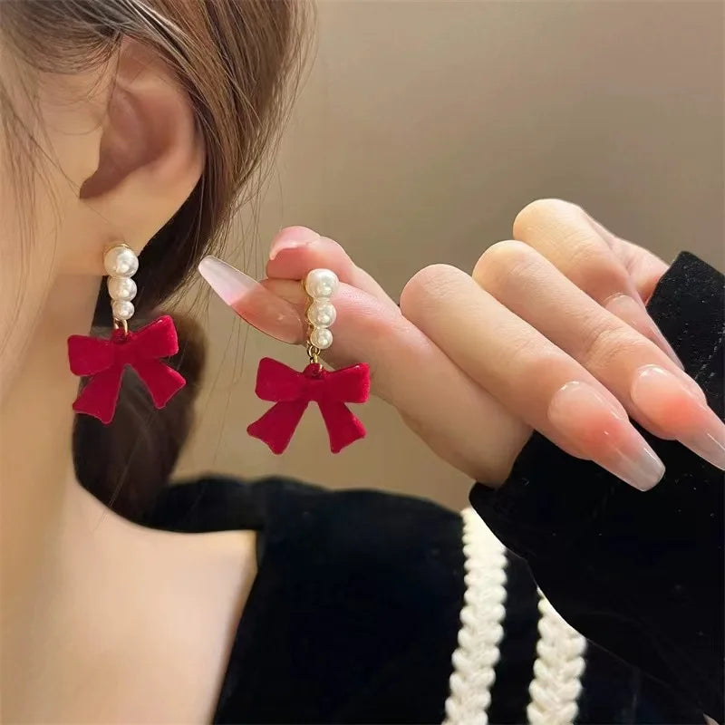 Tamxo™ Black Bowtie Pearl Earrings: Stylish Bow Tie Jewelry for Women & Girls