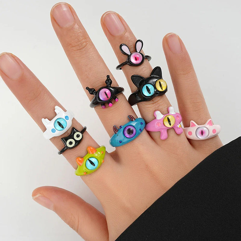 Tamxo™ Colorful Big Eye Cat Monster Punk Rings for Women Men Y2K Fashion Jewelry Gift