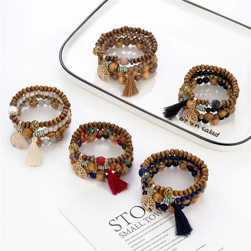 Bohemia Tree Of Life Charm Bracelet Set by Tamxo™: Handmade Beaded Bangle Collection