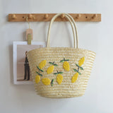 Tamxo™ Lemon Embroidered Straw Tote Bag: Bohemian Summer Handbag for Women
