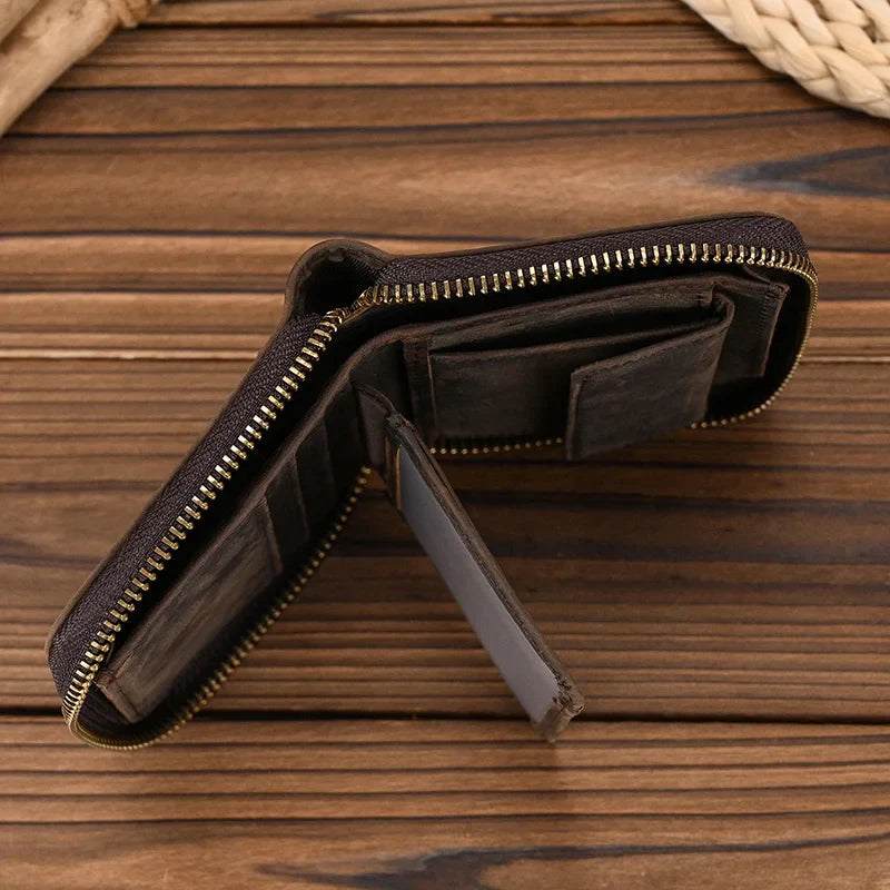 Tamxo™ Leather Zip Short Wallet with Coin & Photo Pockets for Men and Women