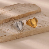 Tamxo™ Retro Bark Pattern Heart Wide Gold Ring for Women - Stainless Steel Wedding Charm Jewelry