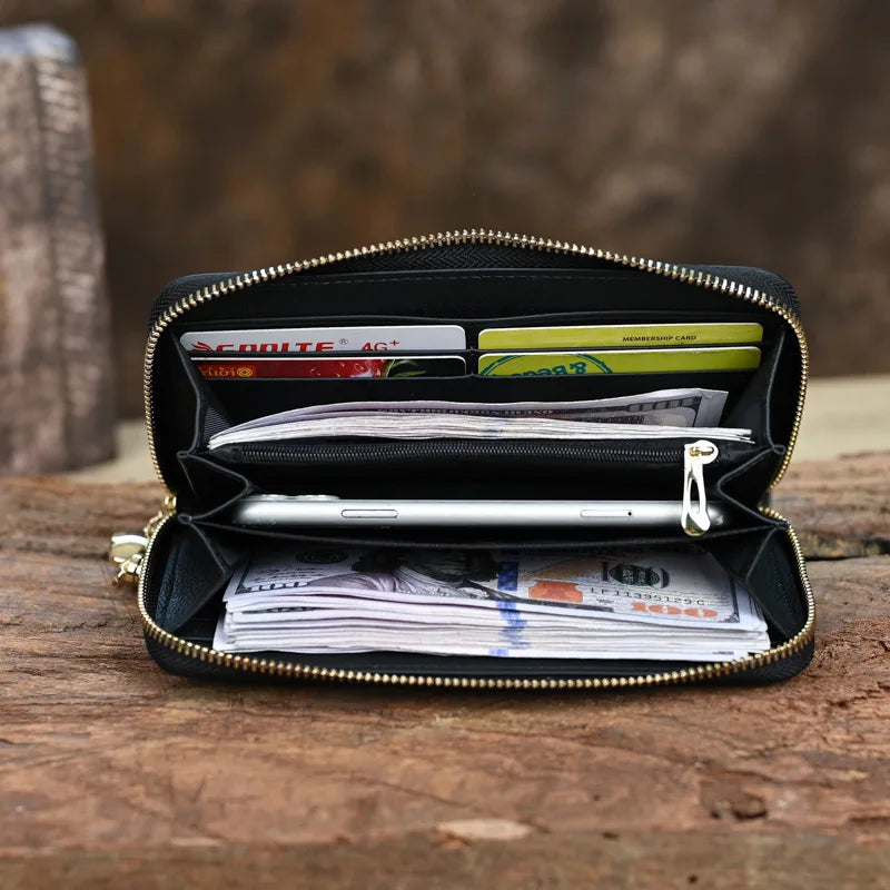 Tamxo™ Floral Cow Leather Purse: Genuine Leather Wallet Bag Women's Card Holder Clamp