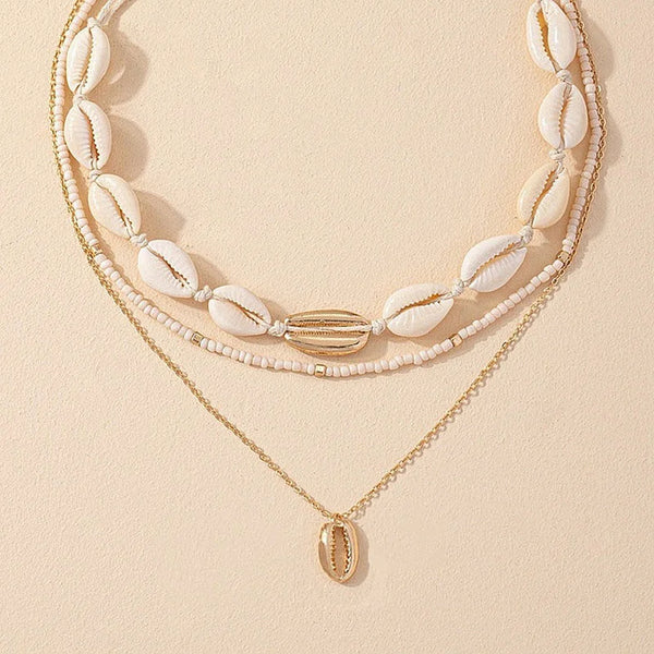 Tamxo™ Bohemian Shell Chain Layered Necklace Gold Color Beads Choker Party Jewelry