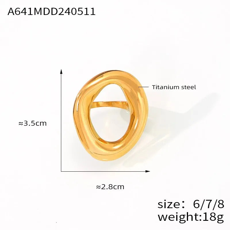 Tamxo™ 316L Stainless Steel Gold Plated Big Oval Hollow Ring - Luxury Statement Jewelry