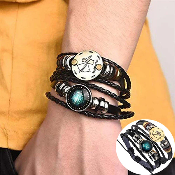 Tamxo™ Zodiac Charm Bracelet Set: 12 Constellation Leather Chain Bangle, Fashion Party Jewelry.