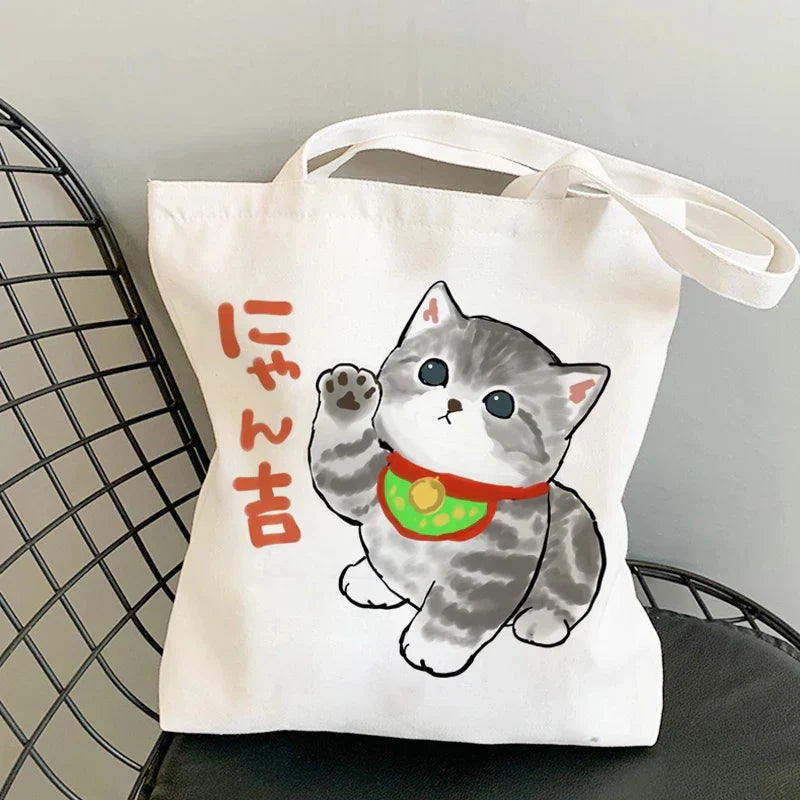 Tamxo™ Kawaii Cats Cartoon Manga Tote Bag – High Capacity Canvas Shoulder Bag