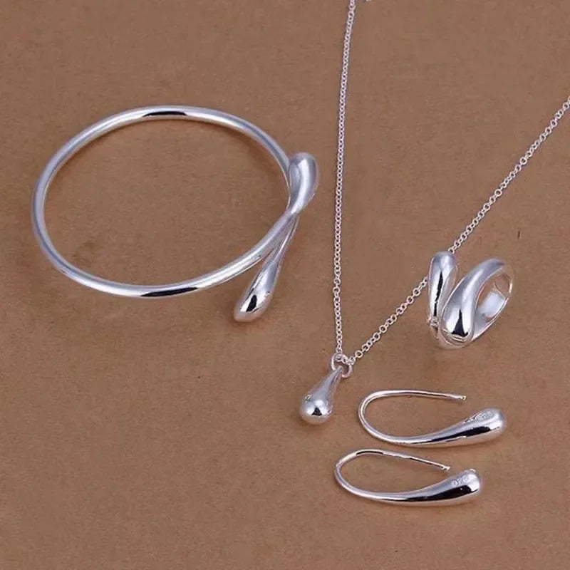 Tamxo™ Teardrop Earring Bracelet Ring Set - Sterling Silver Luxury Jewelry Gift