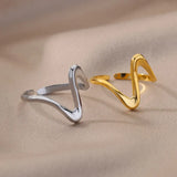 Tamxo™ Heart Hollow Out Stainless Steel Adjustable Open Ring for Women Wedding Charm Jewelry