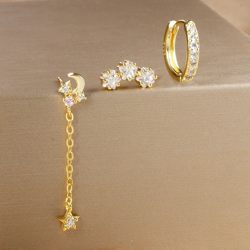 Elegant Star Pendant Earrings Set - Tamxo™ Stainless Steel Zircon Ear Studs