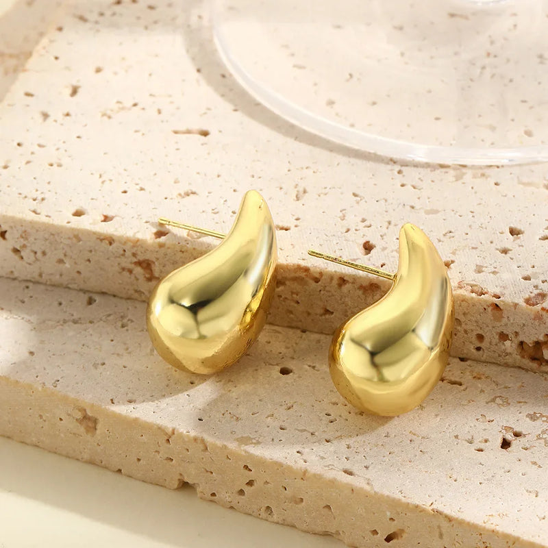 Tamxo™ Chunky Dome Drop Earrings - Gold Plated Stainless Steel Teardrop Statement Jewelry