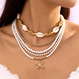 Tamxo™ Boho Shell Starfish Pendant Necklace Set for Women, Colorful Beaded Sea Shells Choker