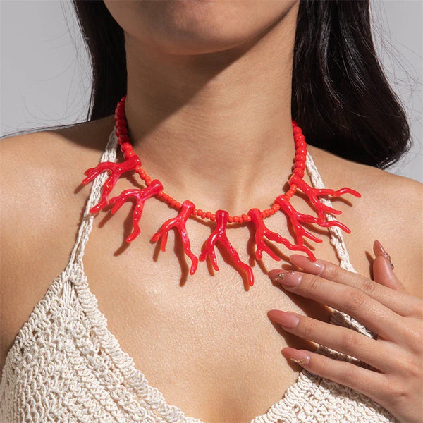 Tamxo™ Retro Bohemian Red Coral Choker Necklace for Women - Multicolor Beaded Clavicle Chain