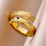 Tamxo™ Multilayer Bead Gold Wide Finger Ring for Women Stainless Steel Jewelry