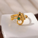Tamxo™ Gold Stainless Steel Open Ring Set with Starfish Seahorse Shell Charms