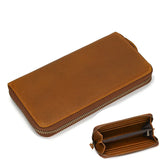 Tamxo™ Crazy Horse Leather Long Wallet with Double Interlayer for Phone, Cards, Coins, Cash