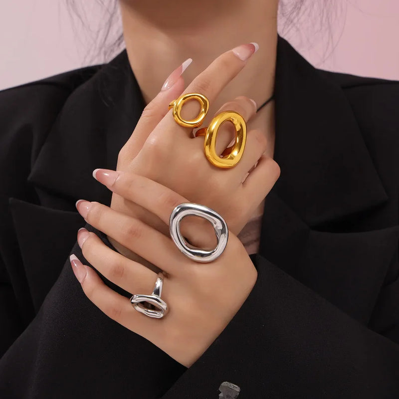 Tamxo™ 316L Stainless Steel Gold Plated Big Oval Hollow Ring - Luxury Statement Jewelry