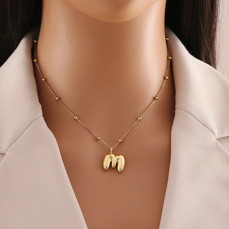 Tamxo™ 14k Gold Plated Initial Letter Pendant Necklace for Women - Ball Chain Jewelry