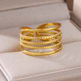 Tamxo™ Multilayer Bead Gold Wide Finger Ring for Women Stainless Steel Jewelry