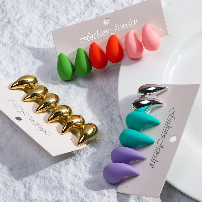 Chunky Waterdrop Hoop Earrings Set - Tamxo™ Tear Drop Lightweight Jewelry