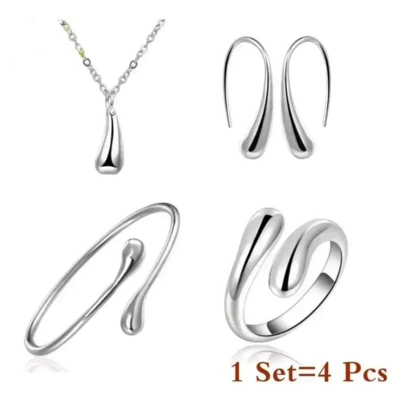 Tamxo™ Teardrop Earring Bracelet Ring Set - Sterling Silver Luxury Jewelry Gift
