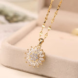 Tamxo™ Double-Layer Rotatable Sunflower Necklace – Elegant Stainless Steel Choker