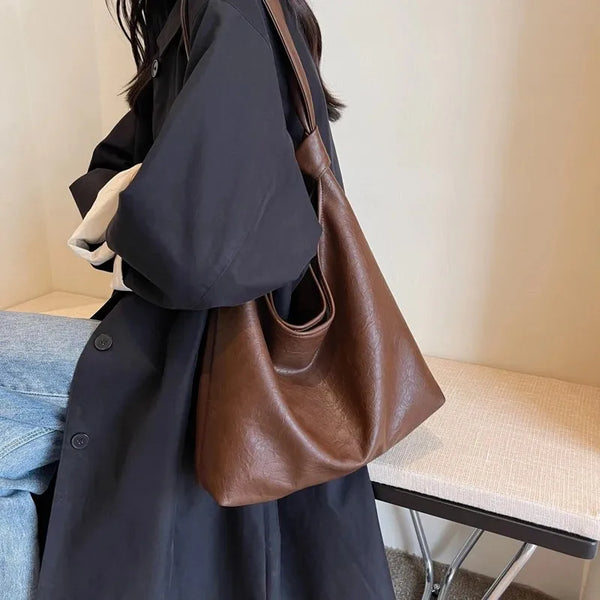 Tamxo™ Luxury Brown Leather Tote Bag Women Large Capacity Shoulder Handbag