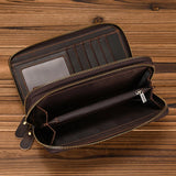 Tamxo™ Retro Real Leather Wallet Double Zipper Business Casual Male Cow Skin Wallet