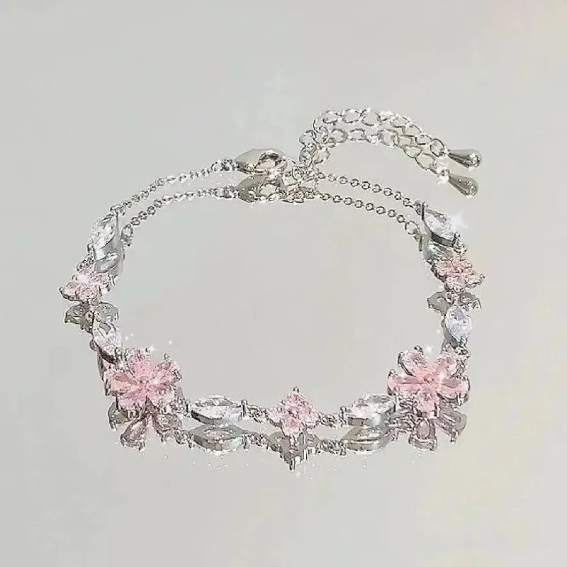 Tamxo™ Crystal Cherry Blossom Bracelet - Sweet, Shiny Pink Flowers Zircon Bow Aesthetic