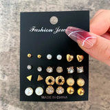Tamxo™ 12 Pairs Cute Crystal Heart Stud Earrings Set for Women Wedding Jewelry