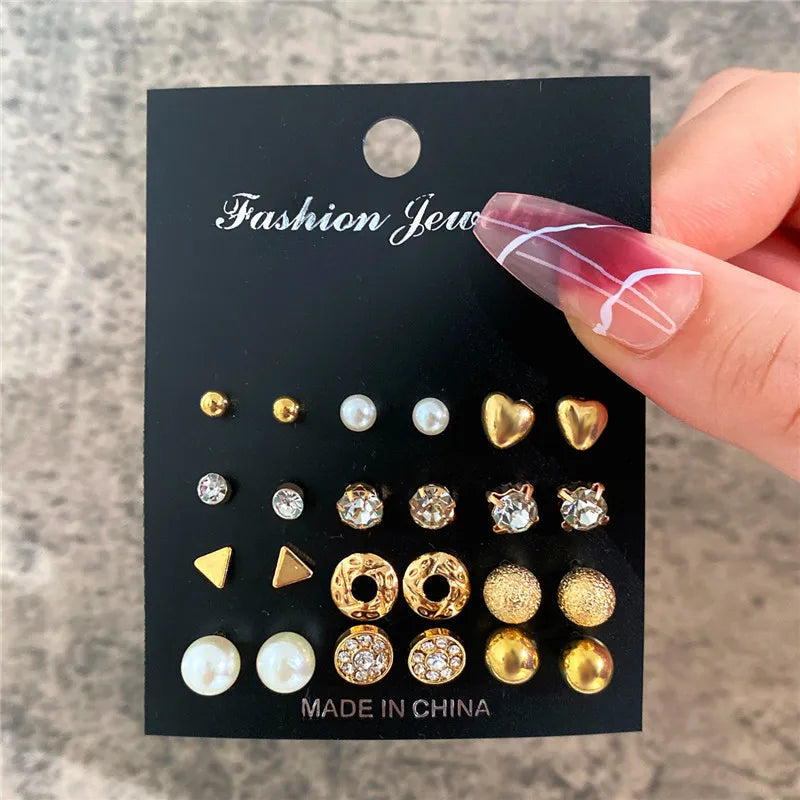 Tamxo™ 12 Pairs Cute Crystal Heart Stud Earrings Set for Women Wedding Jewelry