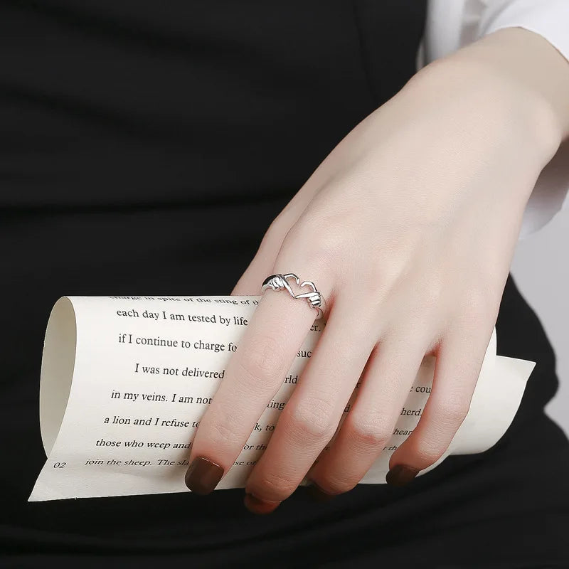 Tamxo™ Romantic Love Hand Heart Ring Silver Adjustable Couples Rings