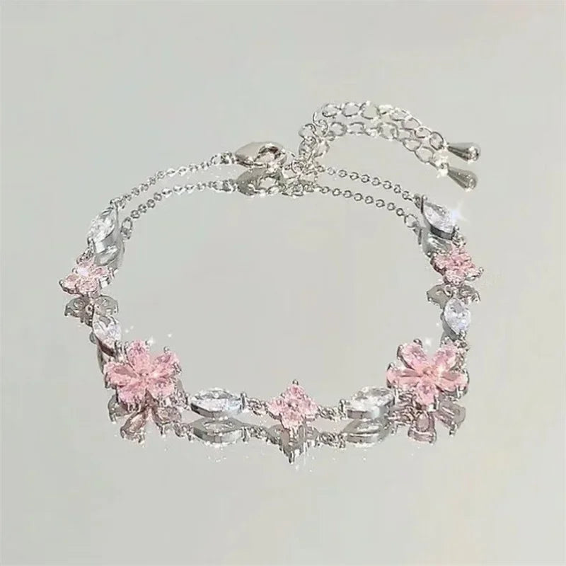 Tamxo™ Crystal Cherry Blossom Bracelet - Sweet, Shiny Pink Flowers Zircon Bow Aesthetic