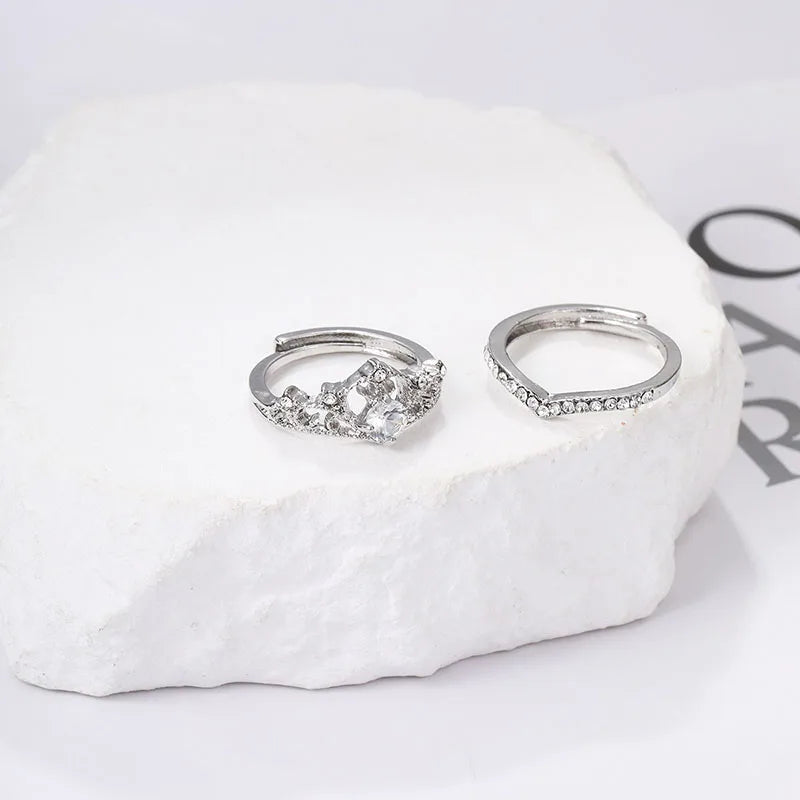 Tamxo™ Sparkling Crown Crystal Rings Set - Women's Adjustable Silvery Queen Jewelry