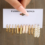 Tamxo™ Gold Pearl Hoop Dangle Earrings Set - Vintage Geometric Twist Circle Jewelry