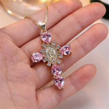 Tamxo™ Pink Zircon Water Drop Cross Necklace: Luxury Rhinestones Choker for Women