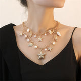 Boho Shell Starfish Pendant Choker Necklace Multilayer for Women by Tamxo™