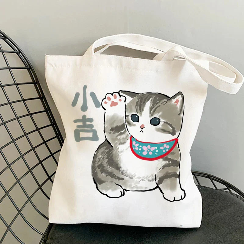 Tamxo™ Kawaii Cats Cartoon Manga Tote Bag – High Capacity Canvas Shoulder Bag