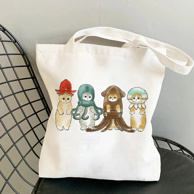 Tamxo™ Kawaii Cats Cartoon Manga Tote Bag – High Capacity Canvas Shoulder Bag