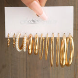 Tamxo™ Gold Pearl Hoop Dangle Earrings Set - Vintage Geometric Twist Circle Jewelry